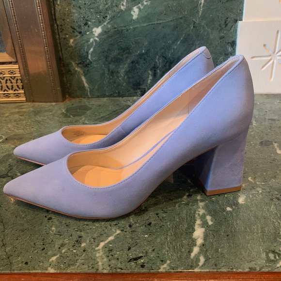 light blue block heel pumps
